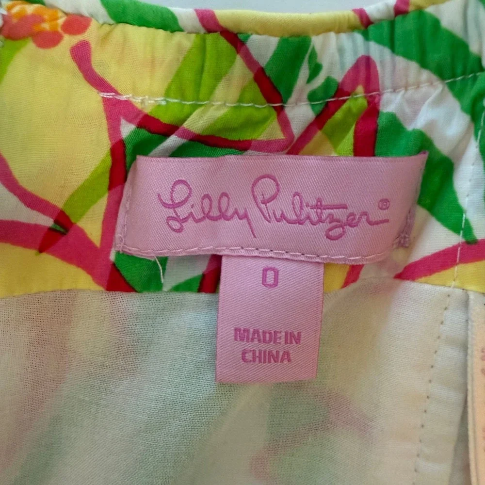 Lilly‎ Pulitzer Wyatt Strapless Cotton Sun Dress Yellow Green Daffodils Size 0 - Picture 2 of 9